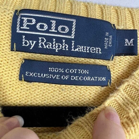 Polo Ralph Lauren Men’s Yellow Cotton Knit Crewneck Pullover Sweater Size Medium - Picture 6 of 6